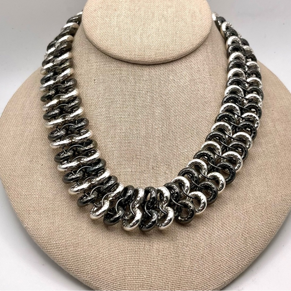 Designer ALFANI Silver and Black Chainmaille Necklace Stylish